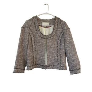 Banana Republic Fringe Trim Tweed Rounded Collar Blazer Jacket Size 10 Multi EUC